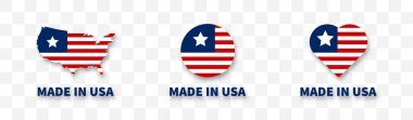 Made in USA labels set. Vector isolated element. American emblem on transparent background.