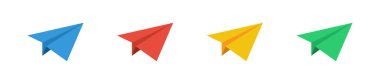 Colour paper plane collection. Vector isolated illustration. Colored airplane set on white background.