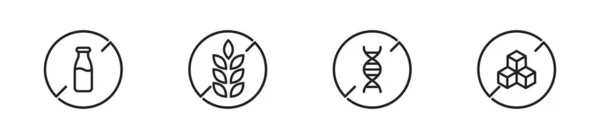 Gluten Gmo Lactose Sugar Free Icon Set Allergy Free Product — Stok Vektör