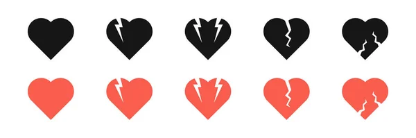Heartbreak Icon Set Heart Break Heart Broken Symbol Collection — Vettoriale Stock