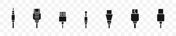 Set Cable Connector Icons Vector Isolated Illustration Cable Adapter Symbol — Stok Vektör
