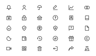 Bir grup ağ simgesi. Vektör izole illüstrasyon. İş, finans, alışveriş, insanlar, takım çalışması, sosyal medya, eğitim, yönetim, yaratıcılık simgesi koleksiyonu.