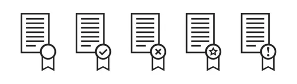 Set Icone Del Documento Certificato Illustrazione Isolata Del Vettore Collezione — Vettoriale Stock