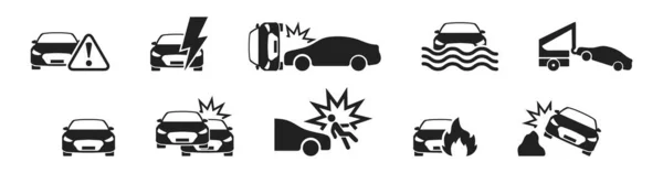 Unfall Ikone Gesetzt Vektorisolierte Illustration Symbole Des Autounfalls — Stockvektor