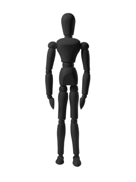 Black mannequin isolated on white background. Wood colored dummy. Puppet body standing straight — Stock Photo, Image