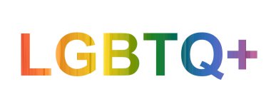 LGBTQ artı kısaltma, beyaz arkaplanda izole edilmiş renkli metin tasarımı