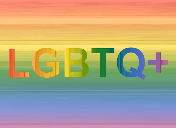 LGBTQ plus Akronym auf buntem Regenbogenhintergrund — Stockfoto
