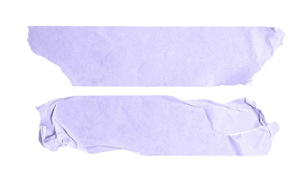 Light violet tapes. Adhesive torn, ripped purple very pei paper strips isolated on white background — Stockfoto