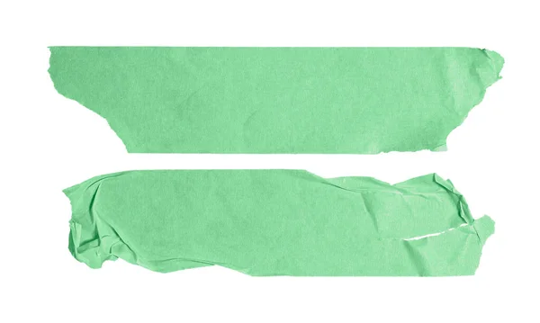 Cintas verdes claro. Tiras de papel rasgadas y desgarradas con adhesivo aisladas sobre fondo blanco —  Fotos de Stock