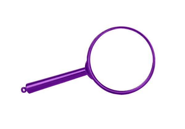 Violett violett gefärbte Lupe isoliert auf weißem Hintergrund. Vergrößerungswerkzeug — Stockfoto