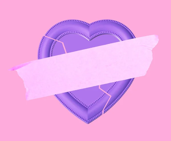 Corazón roto sellado con cinta adhesiva en el fondo rosa. Divorcio, renovación de relaciones, concepto de perdón —  Fotos de Stock