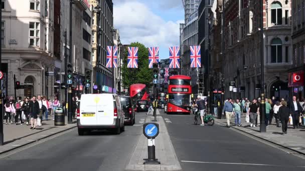 London Maj 2022 Oxford Street Dekorerad Med Union Jack Flaggor — Stockvideo