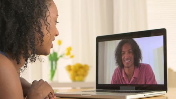 Black Couple Video Chatting Laptop — Stock Video