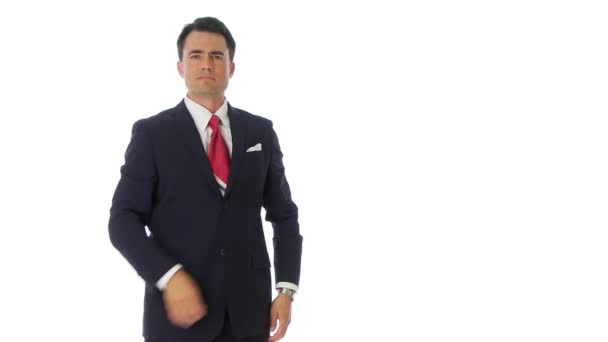 Retrato Homem Negócios Colocando Mãos Bolsos — Vídeo de Stock
