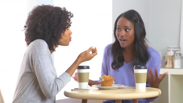 Афроамериканські Друзі Їдять Caf Говорять — стокове відео