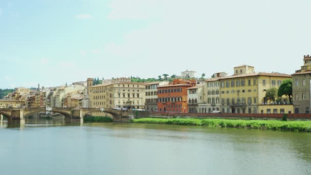 Fassade Von Gebäuden Florenz Italien Über Den Arno Hintergrundtafel Einer — Stockvideo