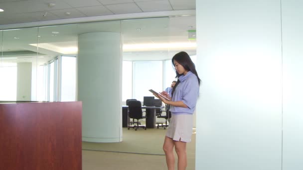 Ofiste Arka Planda Bir Erkekle Konuşan Iki Kadını — Stok video