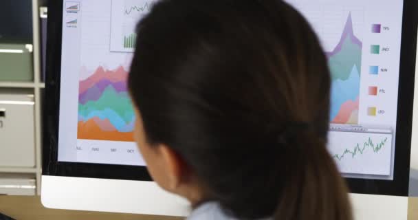 Primer Plano Mujer Negocios Mirando Gráficos Computadora — Vídeo de stock