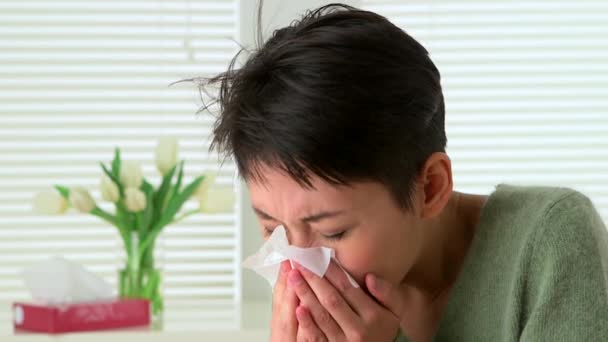 Woman Sick Flu Sneezing — Stock Video