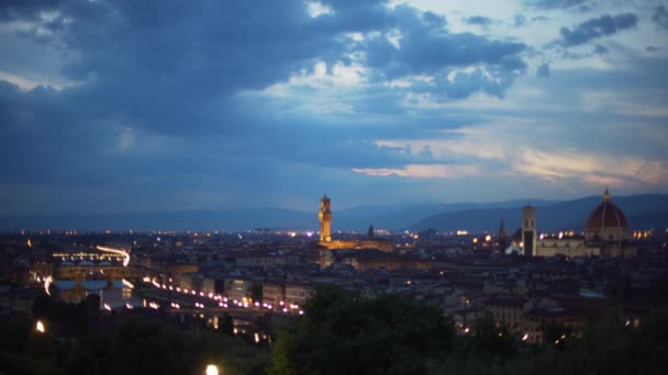 Bela Vista Paisagem Urbana Noite Florença Itália Placa Fundo Linha — Vídeo de Stock