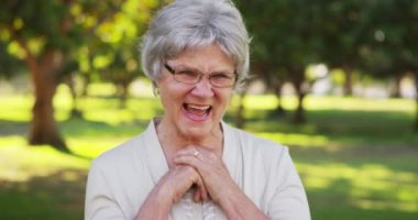 Aptal büyükanne kameraya komik suratlar yapıyor.