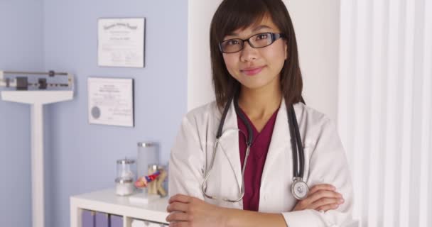 Friendly Chinese Doctor Standing Office — Stock Video