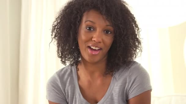 Cheerful Black Woman Talking — Stock Video