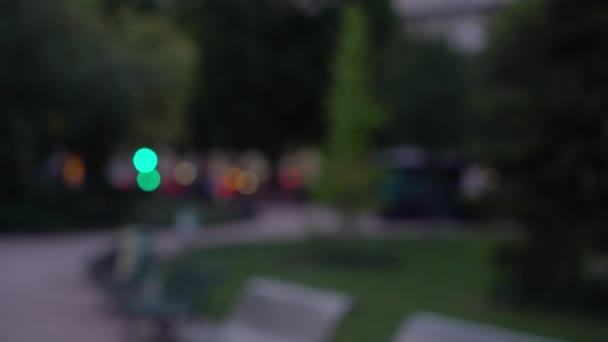 Bokeh Noční Scéna Městského Parku Paříži Rozostřený Městský Park Soumraku — Stock video