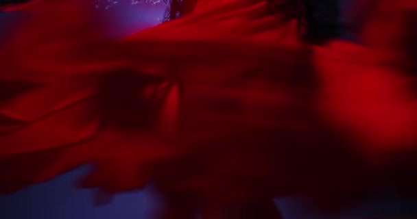 Flamenco Dansare Virvlande Röd Klänning — Stockvideo