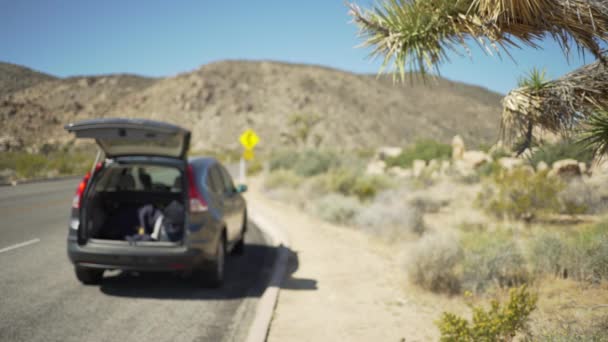 Camper Con Suo Gancio Posteriore Aperto Una Strada Deserta Vuota — Video Stock