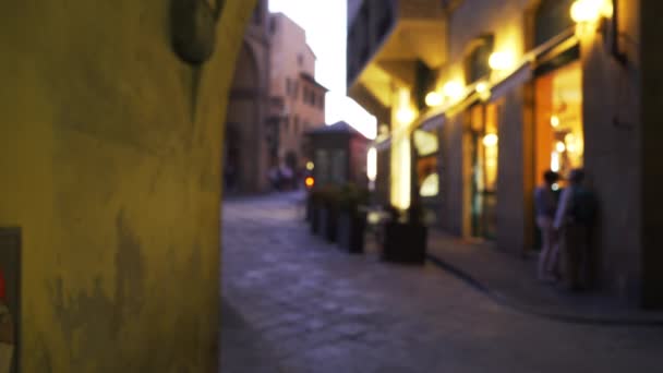 Hintergrundteller Eines Tante Emma Ladens Einer Kleinen Straße Florenz Italien — Stockvideo