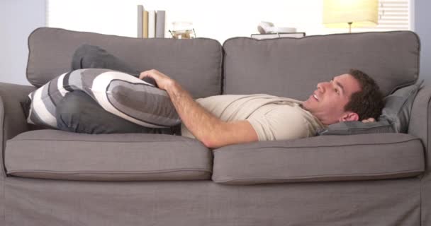 Guy Having Trouble Sleeping Couch — Stock Video