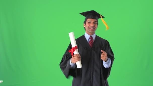 East Indian College Graduate Greenscreen — Stock Video