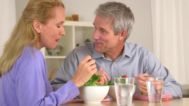 Mature Couple Talking Eating Salad — Stock Video