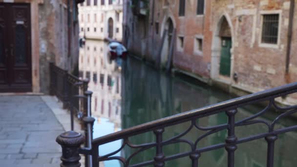 Typical Canal Venice Italy Old Stone Buildings Iron Rail Bridge — Stock Video