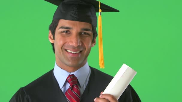 East Indian College Graduate Greenscreen — Stock Video