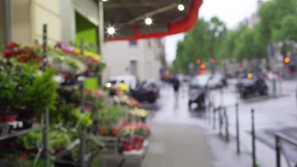 Loja Flores Canto Uma Rua Urbana Movimentada Europa Placa Fundo — Vídeo de Stock