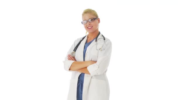 Ritratto Medico Donna Che Incrocia Braccia — Video Stock
