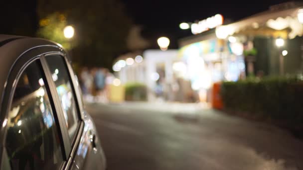 Background Plate Bokeh Street Lights Parked Car Blurred Street Scene — Stock Video