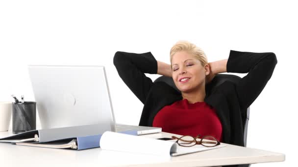 Executive Businesswoman Relaxing Desk — Stock video