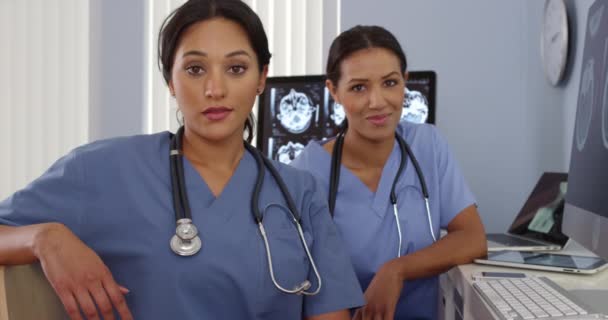 Portrait Hispanic African American Doctors Sitting Computer — Stock Video