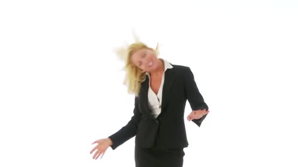 Mulher Negócios Dançando Descontroladamente Vista Close — Vídeo de Stock