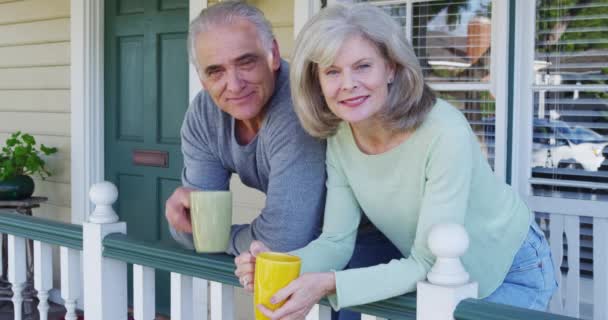 Senior Couple Porch Smiling — Stock Video