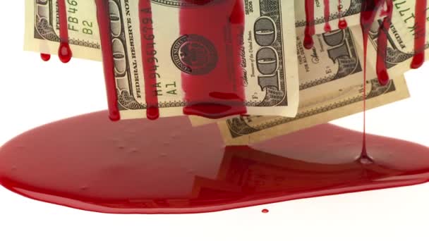 Fechar Sangue Pingar Grupo Notas Cem Dólares Criando — Vídeo de Stock
