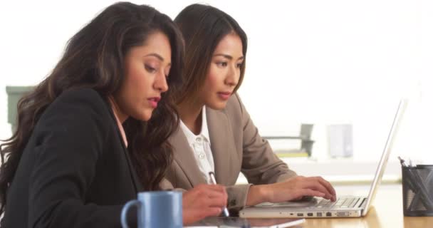 Mulheres Negócios Multi Étnicas Que Fazem Pesquisa Mesa — Vídeo de Stock