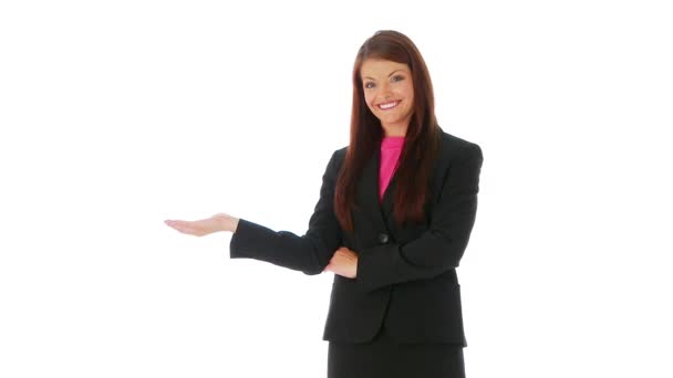 Confident Young Businesswoman Standing White Background — Stock Video
