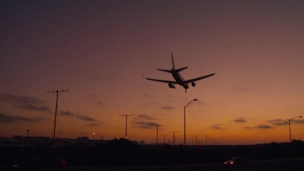 日没時に大きな飛行機が着陸し — ストック動画