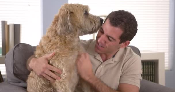 Mężczyzna Głaskający Swojego Psa — Wideo stockowe