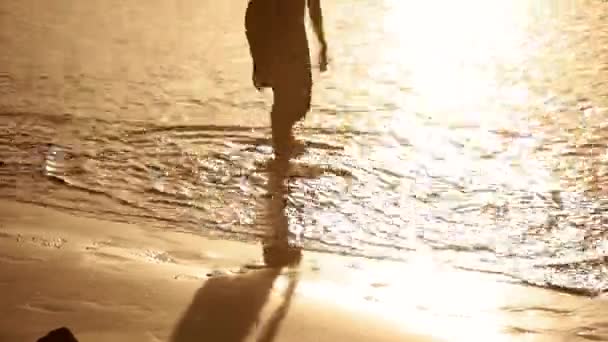 在海滩上跳舞的年轻女子的轮廓 — 图库视频影像