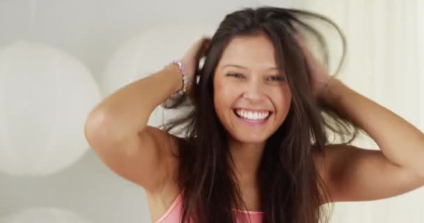 Hispanic Woman Being Silly Messing Hair — Stock Video